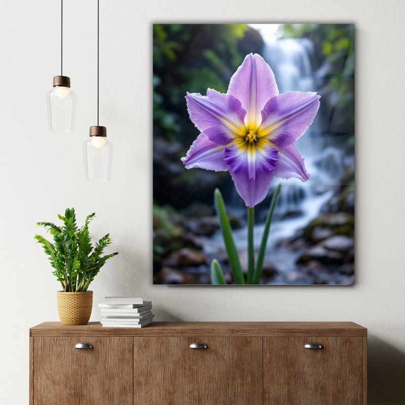 Art mural en verre trempé fleur mauve, 12" H x 8" W