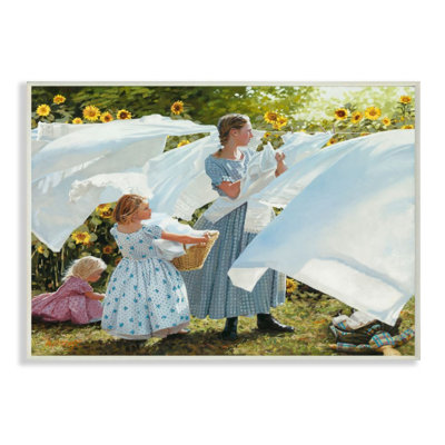 " Farm Children Doing Laundry White Linens " by Heide Presse