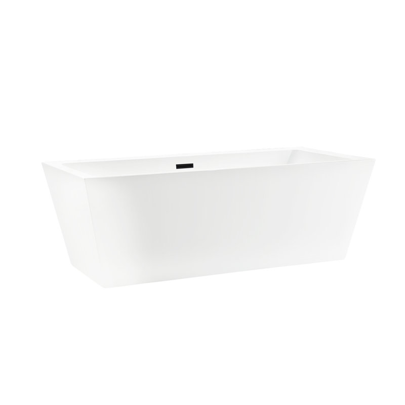 Elena 59" x 30" Freestanding Soaking Acrylic Bathtub, White/Matte Black