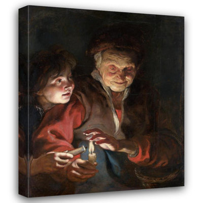 "Old Woman and Boy with Candles" by  Peter Paul Rubens - Gallery Wrap Canvas Wall Art