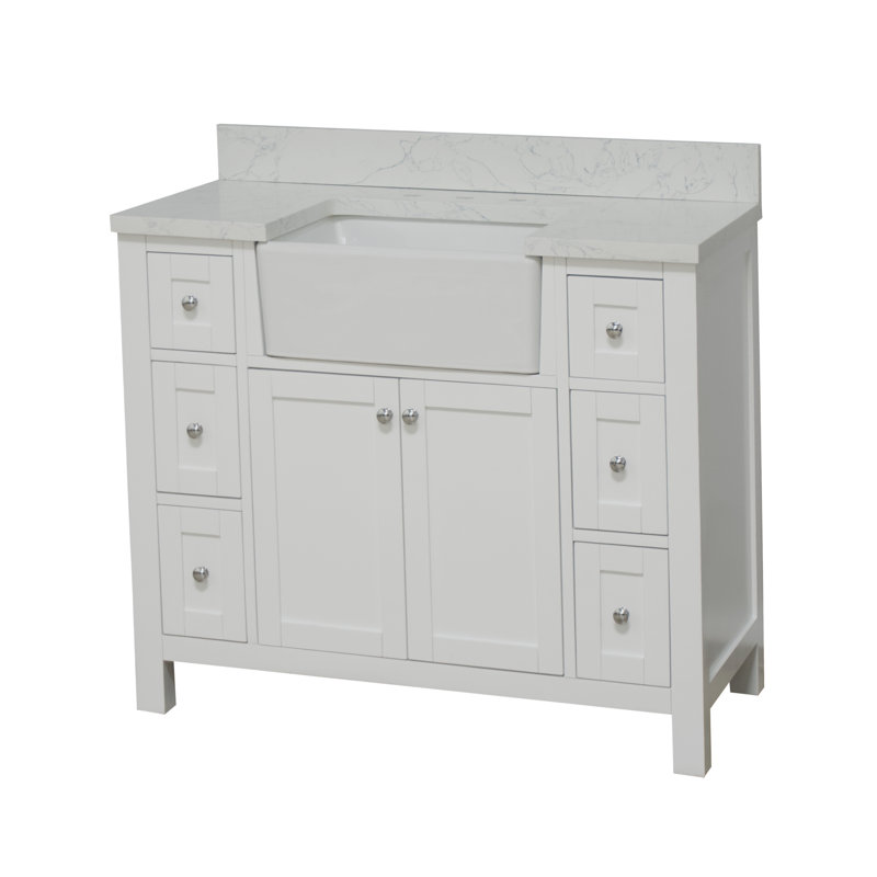 Yorkshire 42'' Single Bathroom Vanity with Engineered Stone Top, White