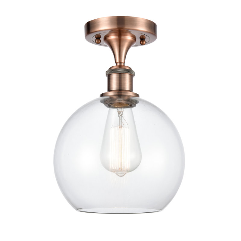 Plafonnier semi-encastré 1 lumière 8 po Cindi, Ampoule non incluse, Transparent, Cuivre antique