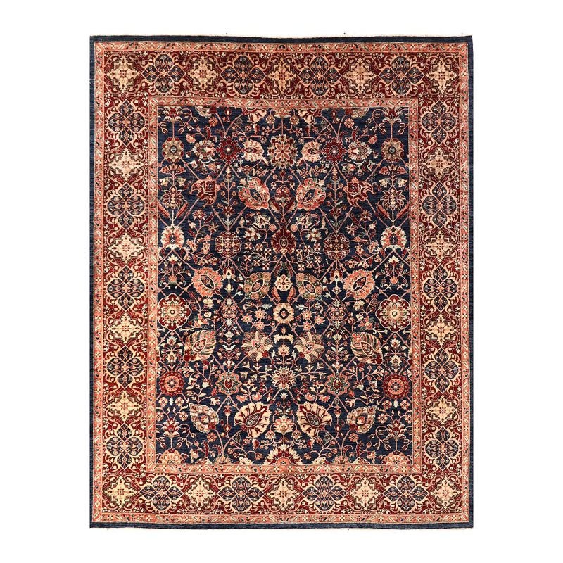 Tapis unique noué à la main bleu / rouge / beige de haute qualité