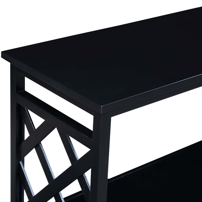 Console Table 3-Tier With Storage Shelves,Open Bookshelf Bookcase With Solid Wood Legs, Black