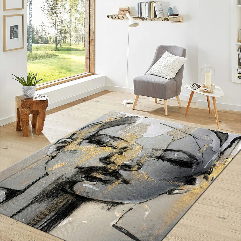 Contemporary Non Woven Thin Type Printed Rug with Geometric Design in Neutral Tones Perfect for Adding a Touch of Modern Style to Any Living Room or Bedroom
