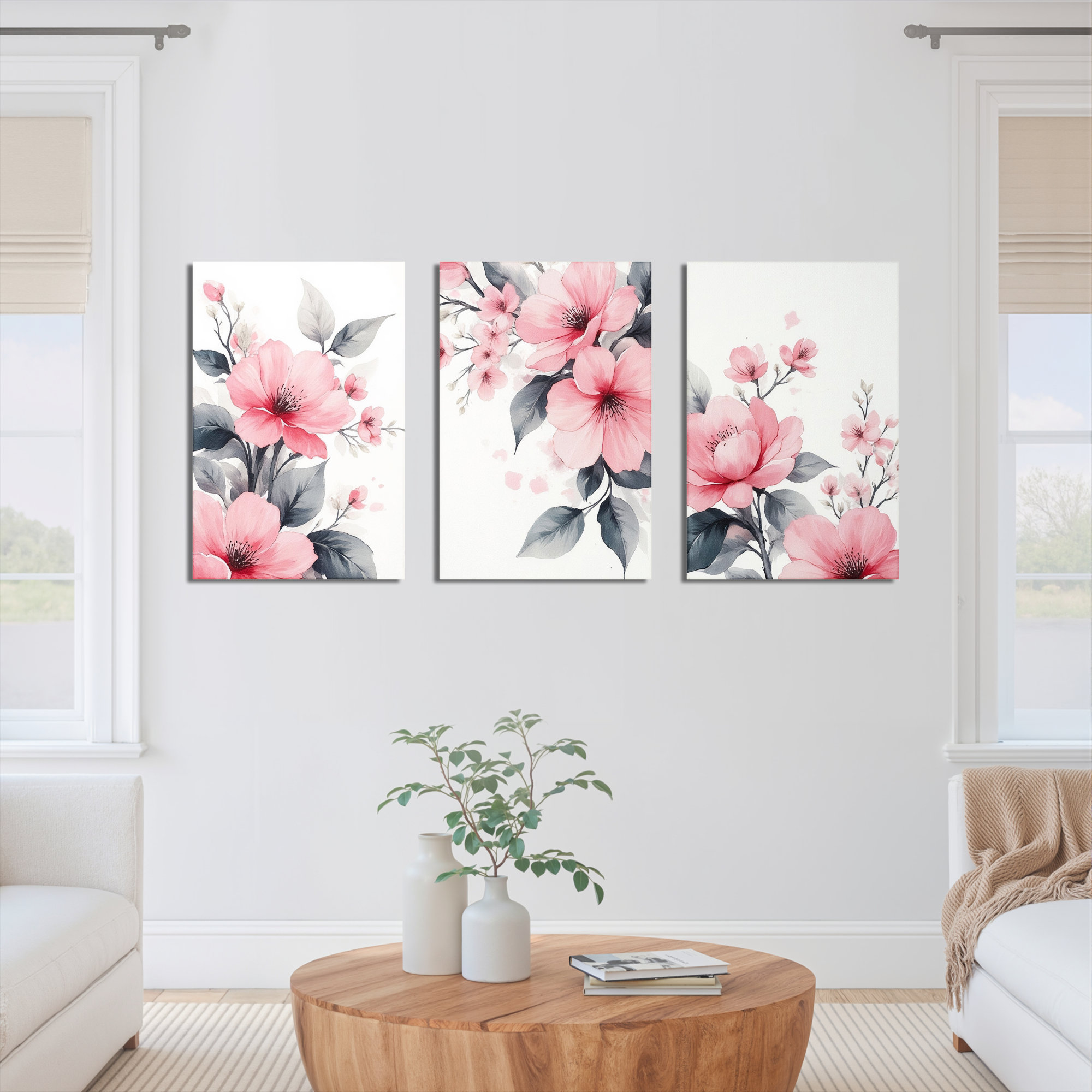 Mercer41 Watercolor Pink Floral Canvas Wrapped Wall Art, Modern ...