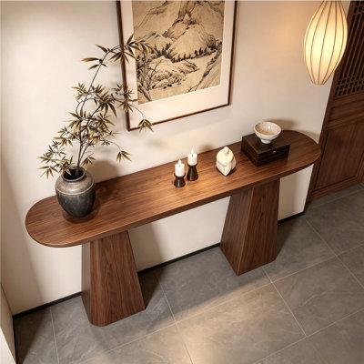 Modern-style solid wood console table.