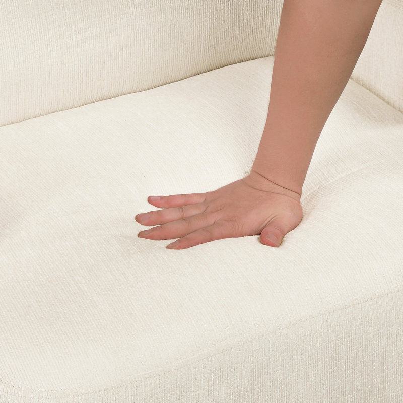 Fauteuil à oreilles beige en chenille avec structure en contreplaqué et fauteuil de revêtement confortable