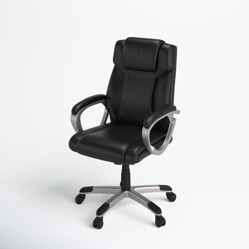 Fauteuil de direction pivotant en LeatherSoft à dossier moyen et accoudoirs rembourrés Kalman, Noir
