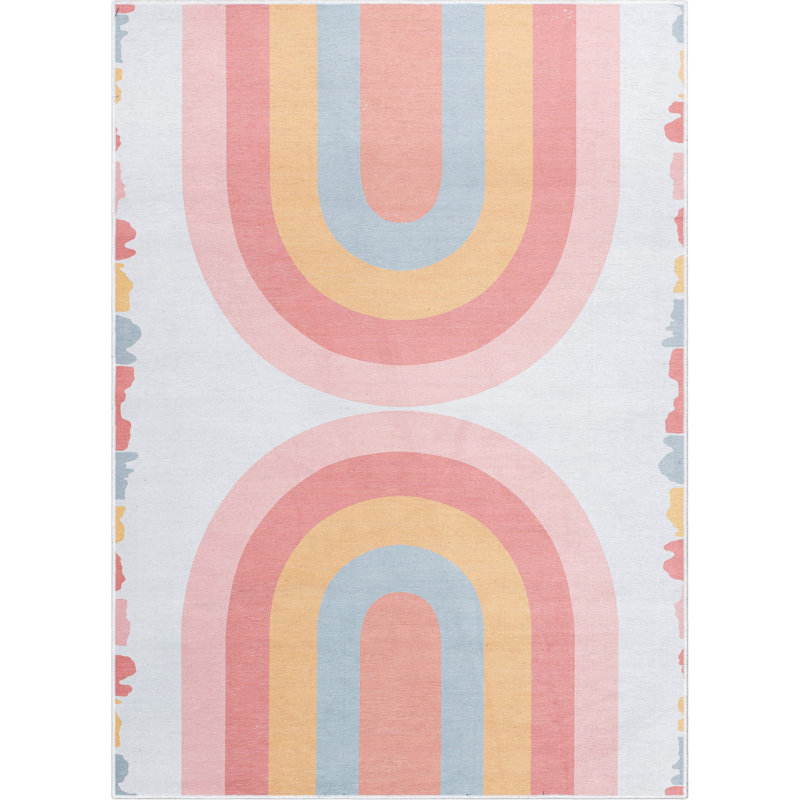 Asusena Crescent Rainbow Modern Multi Color Flat-Weave Kids Rug, Rectangle 7'7" x 9'10"