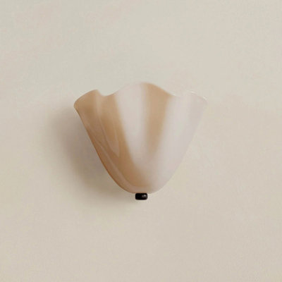 Contemporary Pecan Wall Light With Upward Glass Shade, Geometric Fixture