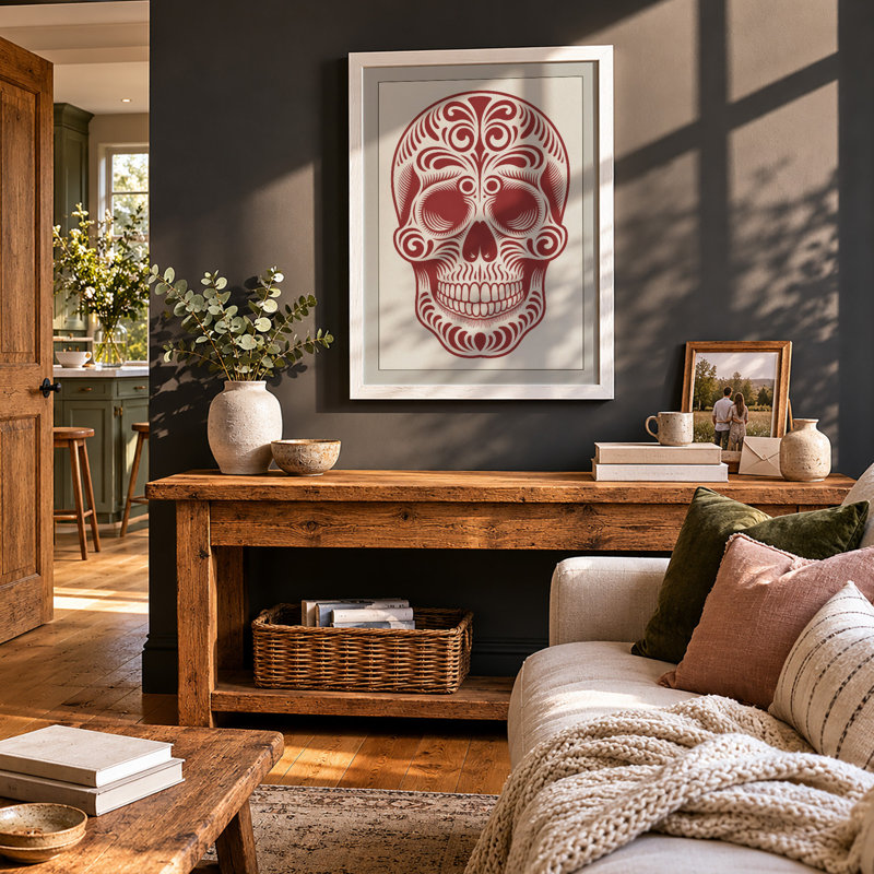 Ornamental Skull Art Deco - Framed Print, A1 - 84.1 x 59.4 cm, White
