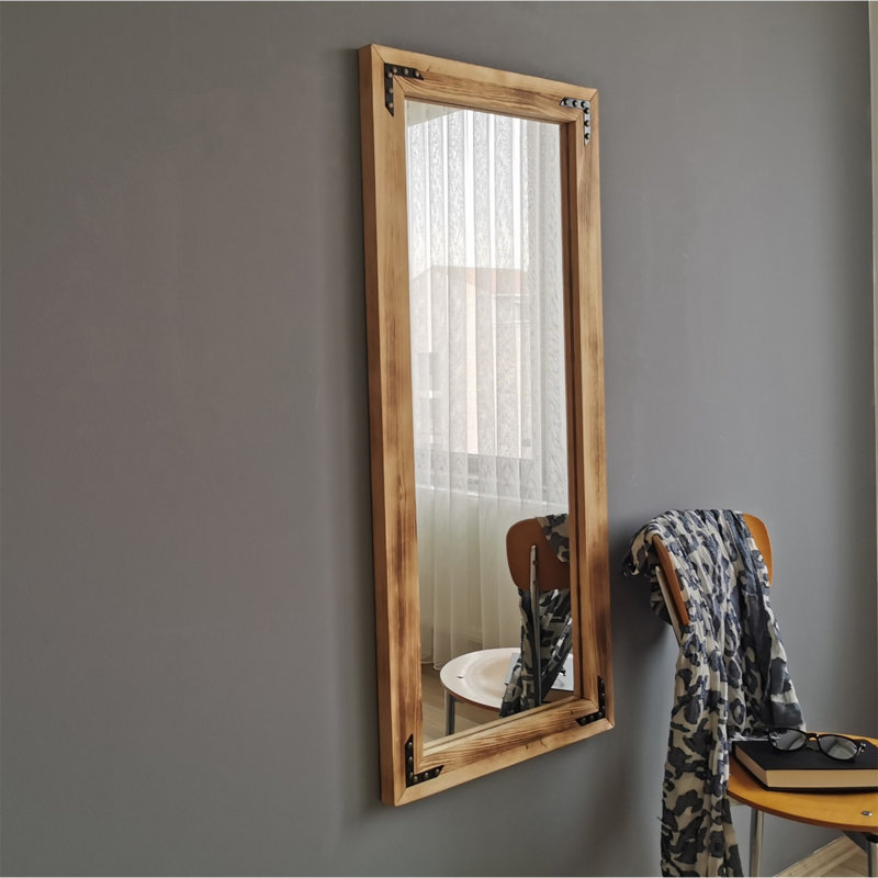 Miroir mural rustique en chêne 19,7 po x 43,3 po | 100% bois de pin massif, réglable horizontalement et verticalement | Conception assemblée pour une installation facile | Parfait pour le vestibule, le salon ou la chambre à coucher