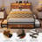 Queen Bed Frame with Charging Station, LED Light Strip, 4 Rolling Storage Drawers