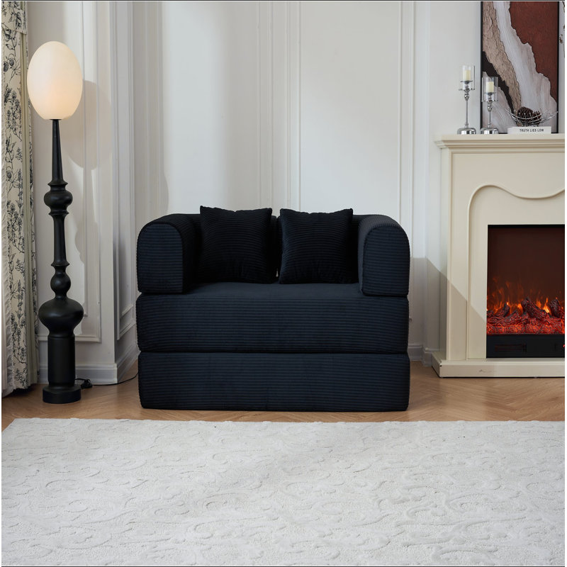 Canapé-lit convertible de 59 po avec coussin cylindrique, canapé-lit pliant en velours côtelé à structure fixe, canapé-lit de salon pour chambre à coucher