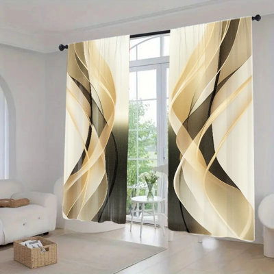 2Pcs Abstract Wave Curtains, Modern Gradient Artistic Light Filtering Window Drapes for Living Room Bedroom Kitchen Home Decor, Rod Pocket
