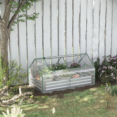 6' x 3' Galvanized Raised Garden Bed with Mini PVC Greenhouse Cover, Ideal for Outdoor Planting and Weather Protection