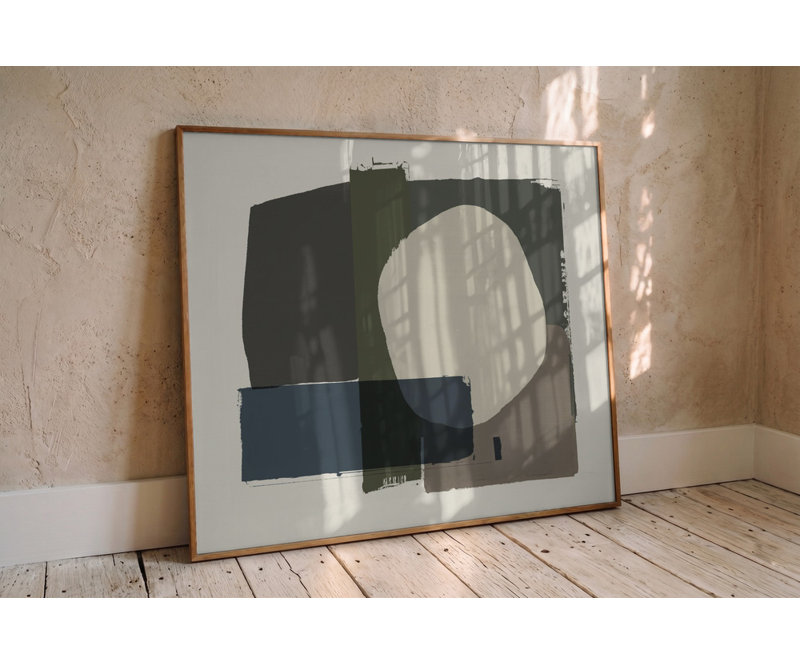 Abstract Overlapping Forms by Cartissi — Abstract Wall Art, 60 × 40, Matted Framed Print, Gold