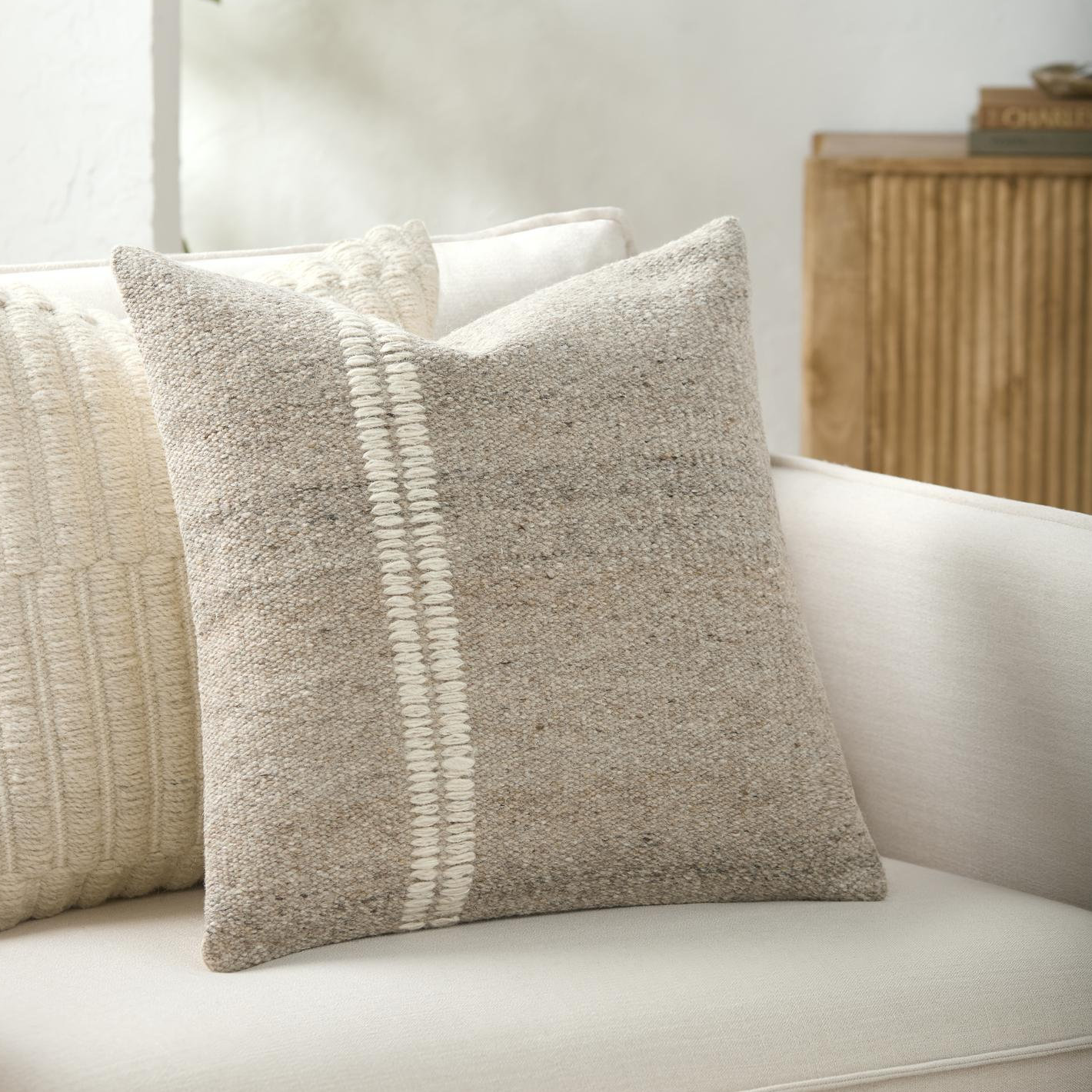 Jundah Cotton Pillow Cover, Square 18", Beige, Pillow Cover Only - No Insert