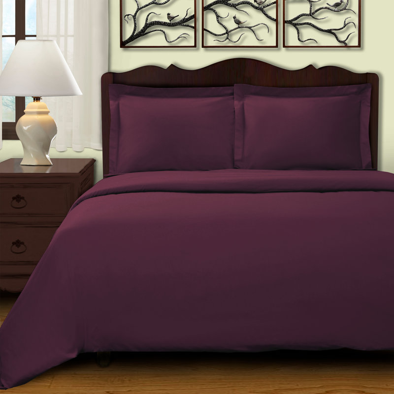 Lunete Egyptian Cotton Blend Modern & Contemporary Duvet Cover Set, Plum, Twin Duvet cover + 1 Pillow Sham