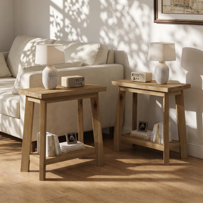 Solid Wood 2‑Tier Storage Shelf & Side Table