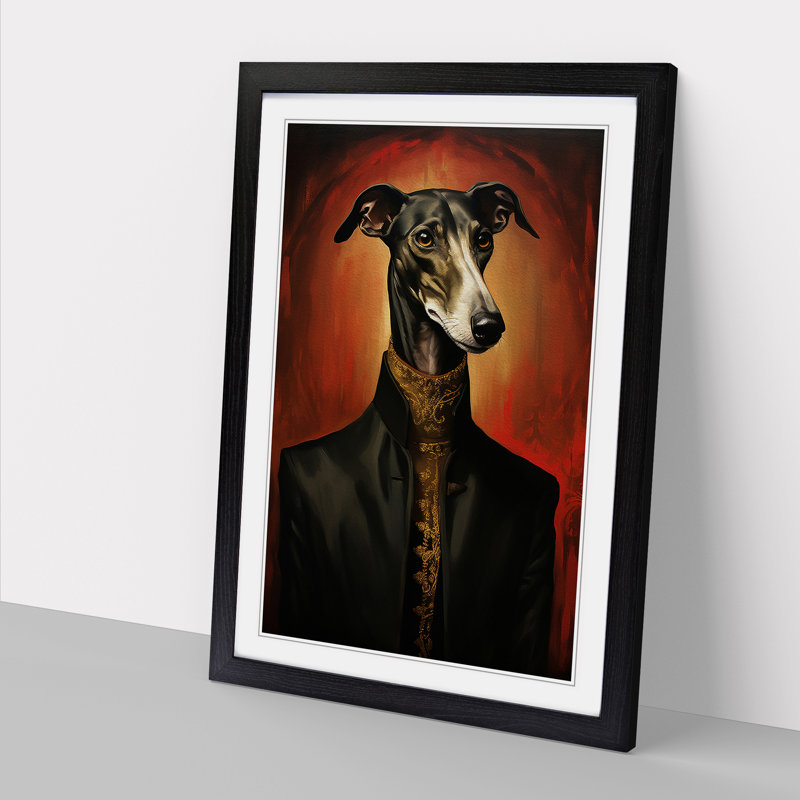 Greyhound Gothic - Single Picture Frame Print on Wood, Black, 34cm H x 25cm W x 2cm D