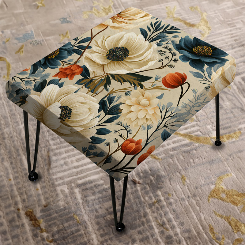 Repose-pieds rétro vintage ivoire à motif floral classique