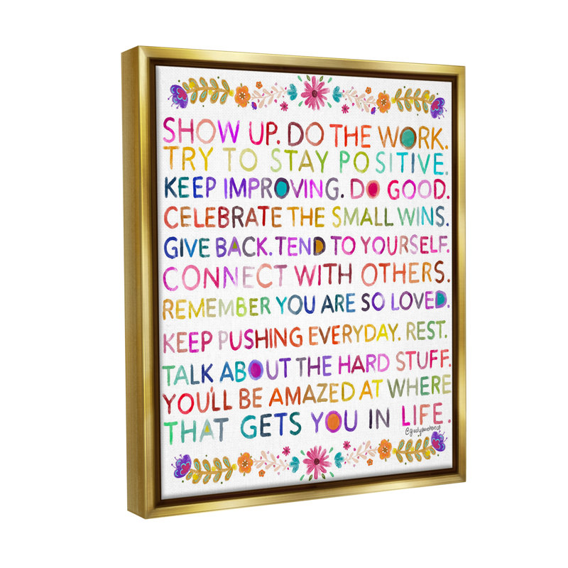 "Motivation florale" sur toile, H 31 po x l 25 po, Cadre flottant métallique doré