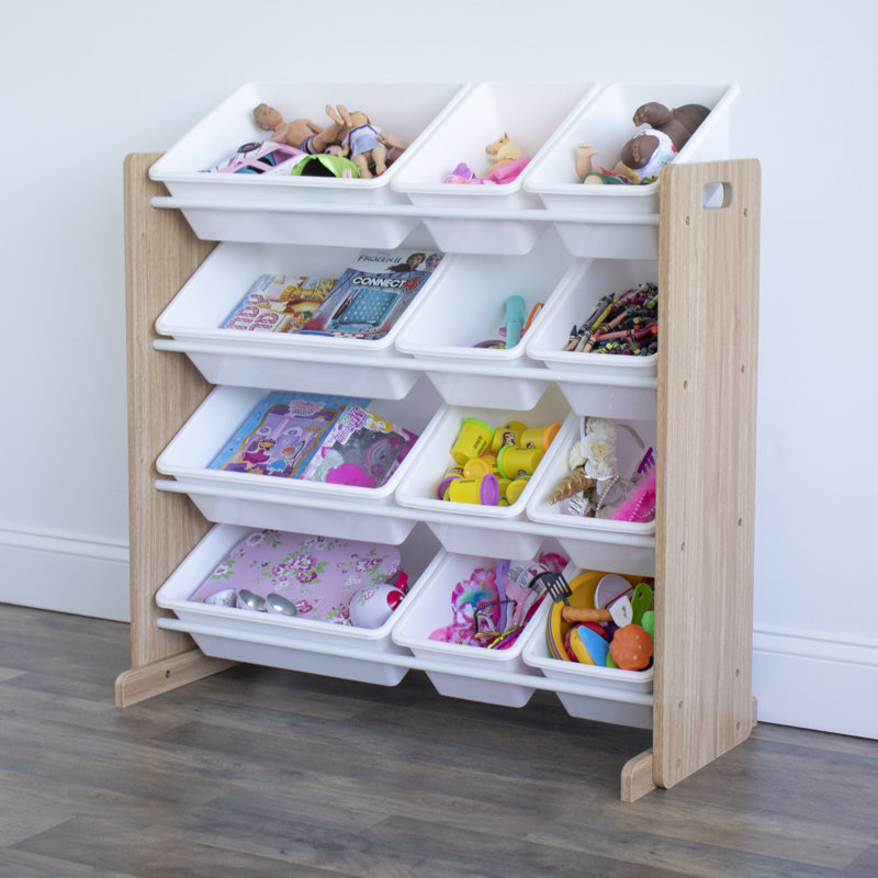 Organisateur de jouets avec bacs Rafael, Naturel / Blanc