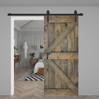 K Style Solid Wood Sliding Barn Door with Hardware Kit- Assembly Needed