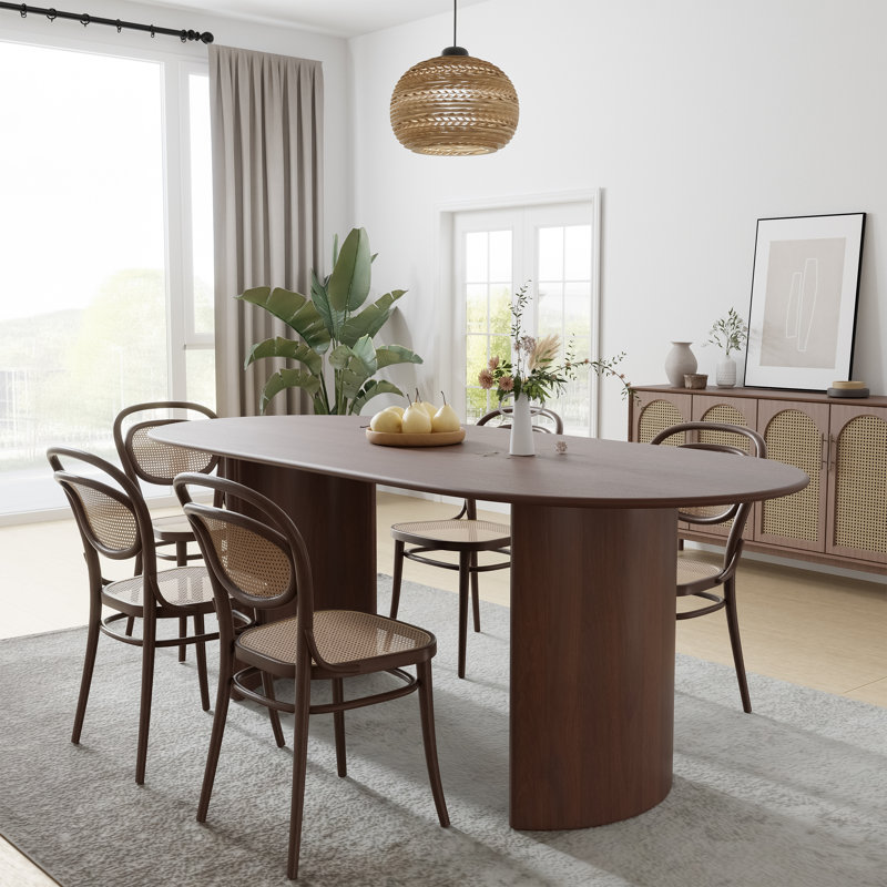 Table de salle à manger ovale en bois avec 2 pieds, H 30 po x L 67 po x l 33,50 po, Noyer