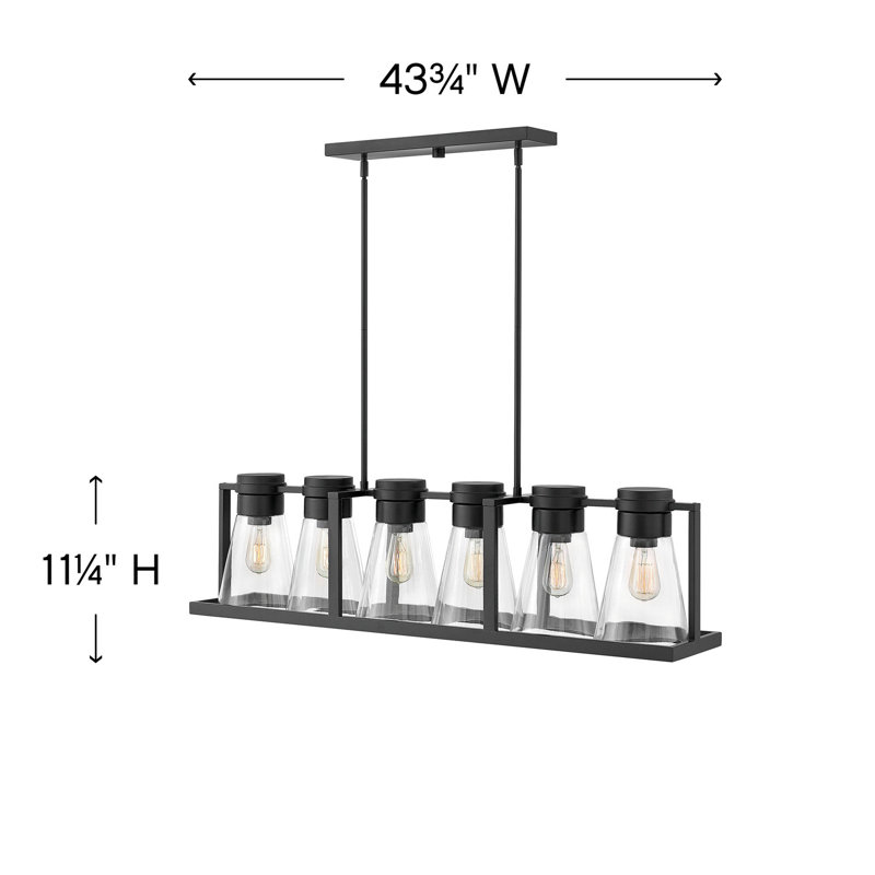 Refinery 6 - Light Kitchen Island Linear Pendant, Clear, Black