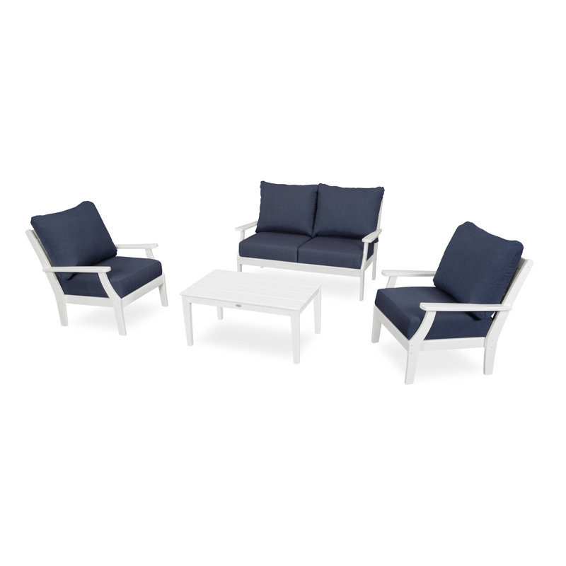 Braxton 4-Piece Deep Seating Chair Set, White, Marine Indigo 