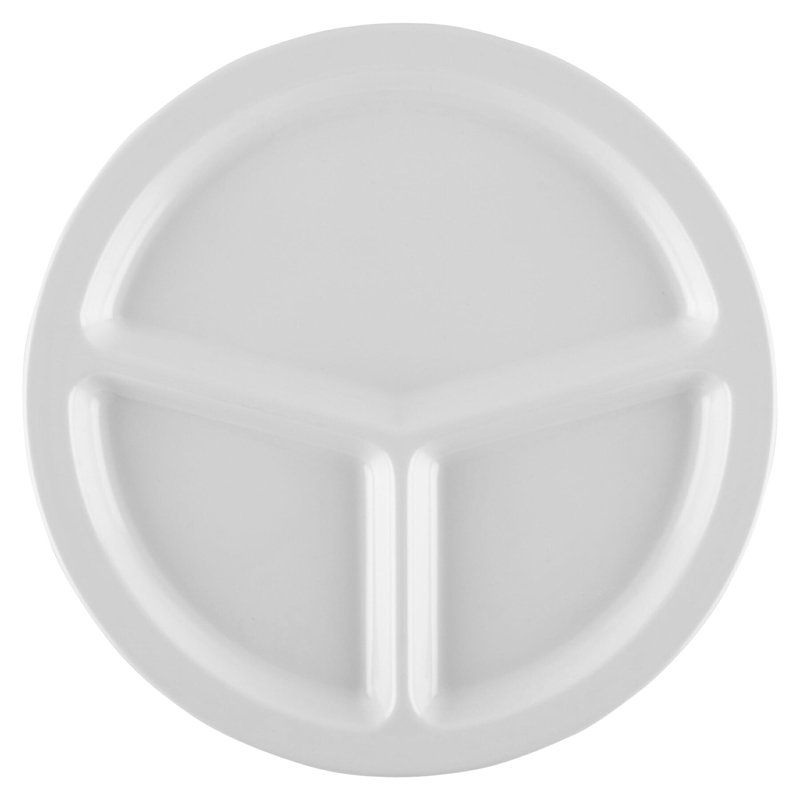 Assiettes divisées en mélamine à 3 compartiments, 10 po, (ensemble de 12), Blanc