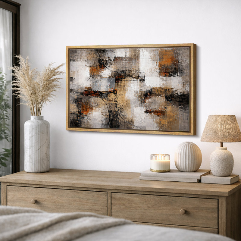 Œuvre abstraite de ton géométrique, composition de salon moderne, impression sur toile encadrée, impression numérique