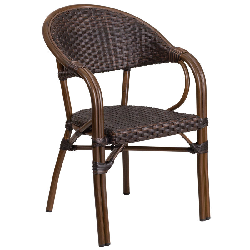 Shelie Rattan Restaurant Patio Chair with Bamboo-Aluminum Frame