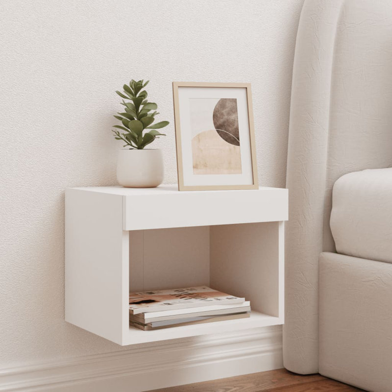 vidaXL Bedside Cabinet with LED Lights Storage Side Table Floating Nightstand