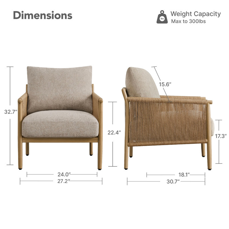 Boho-inspired Upholstered Accent Chair, Mink/Khaki
