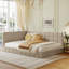 Lit de jour beige rembourré pleine grandeur - Style classique moderne, rehausse la chambre à coucher, avec élégance en velours de lattes, s'adapte à la chambre à coucher, support