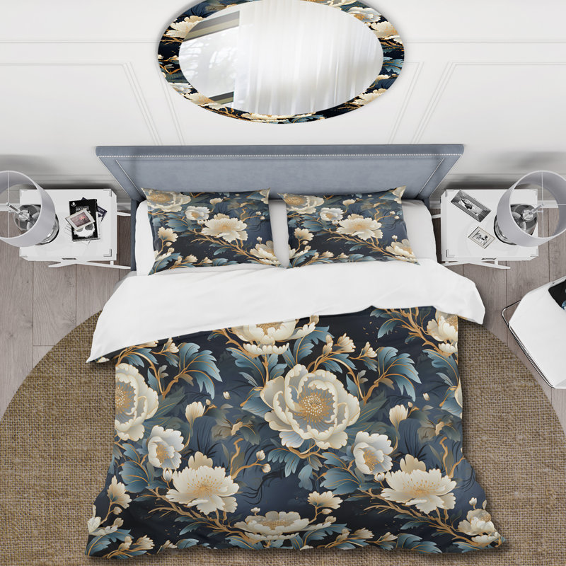 Imperial Opulence - Ensemble de housse de couette à motif floral oriental - Microfibre de polyester