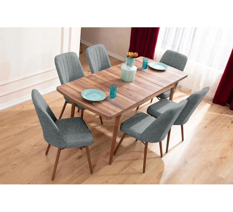 Ensemble de table et chaises de salle à manger extensible, 7 pièces : table, 6 chaises, Gris