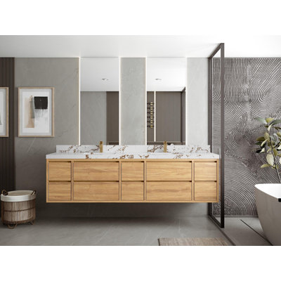 Cadge 84'' Double Bathroom Vanity with Quartz Top