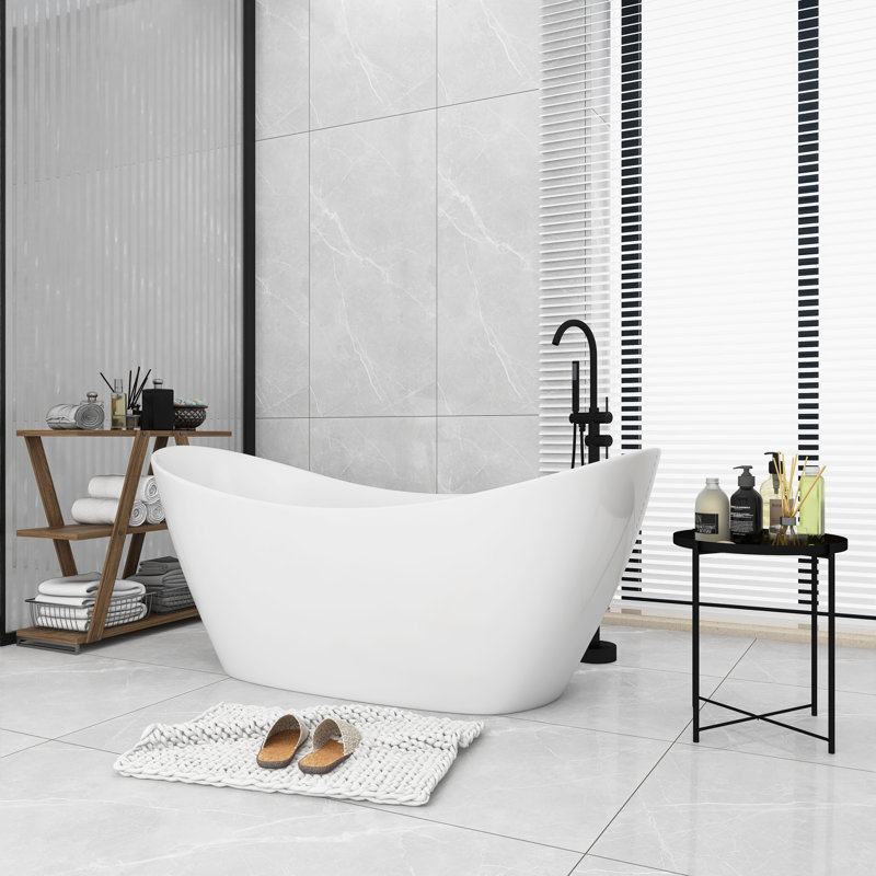 59'' X 31'' Acrylic Freestanding Soaking Bathtub In Glossy White