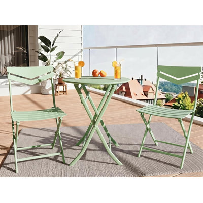 3-Piece Collapsible Patio Bistro Set, Weatherproof Metal Frame Garden Table & 2 Chairs with Stylish Slats & Non-Slip Feet, Space-Saving Outdoor Furniture