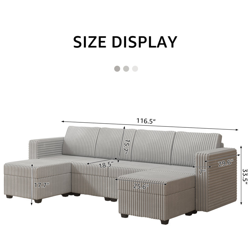 Canapé modulaire 6 pièces Javianna, Gris