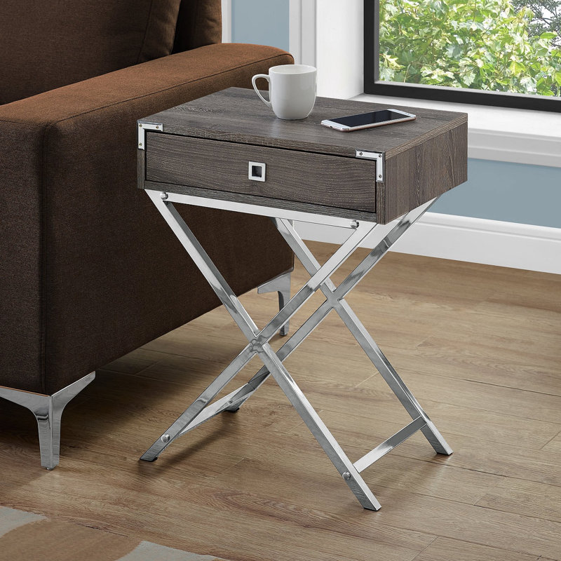 Table d'appoint avec table de bout et lampe de chevet avec tiroir et rangement, Taupe / argent