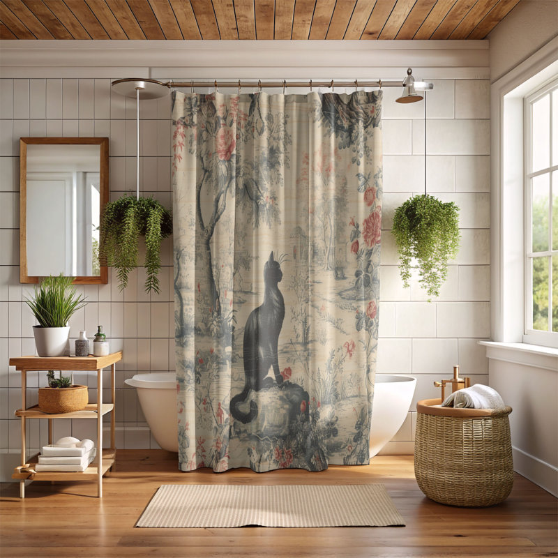 Rideau de douche standard 1 pièce Cat Print Toile, H 74 po x l 71 po