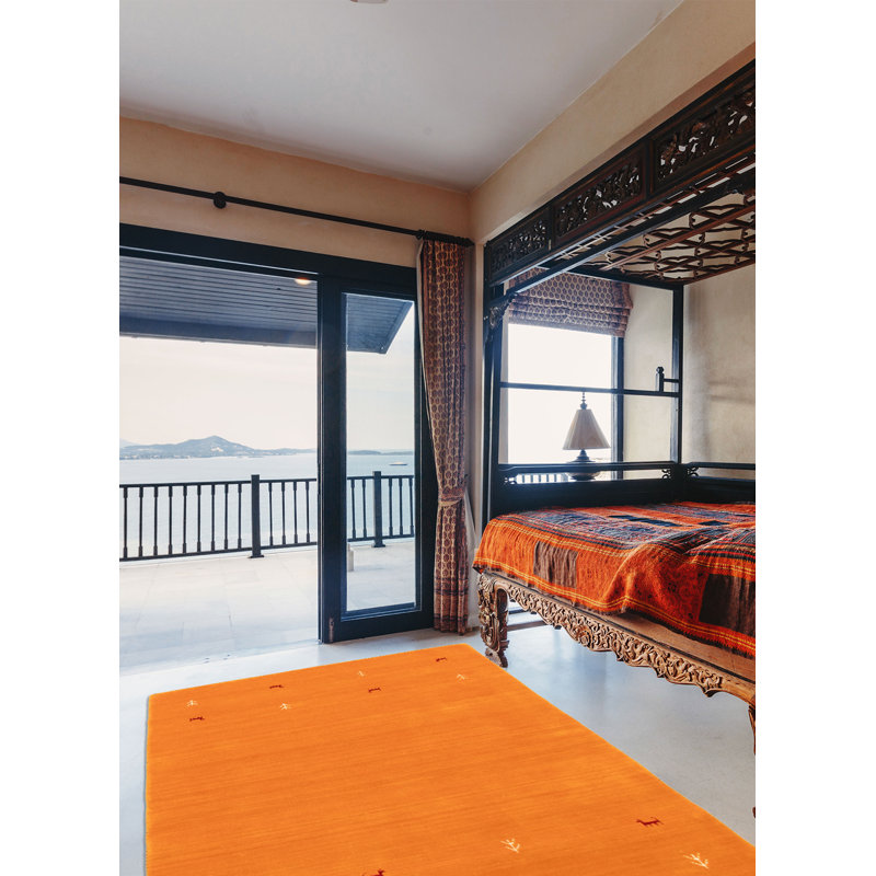 Tapis rectangulaire en laine nouvel âge unique 4 pi 0 po x 5 pi 7 po Orange clair