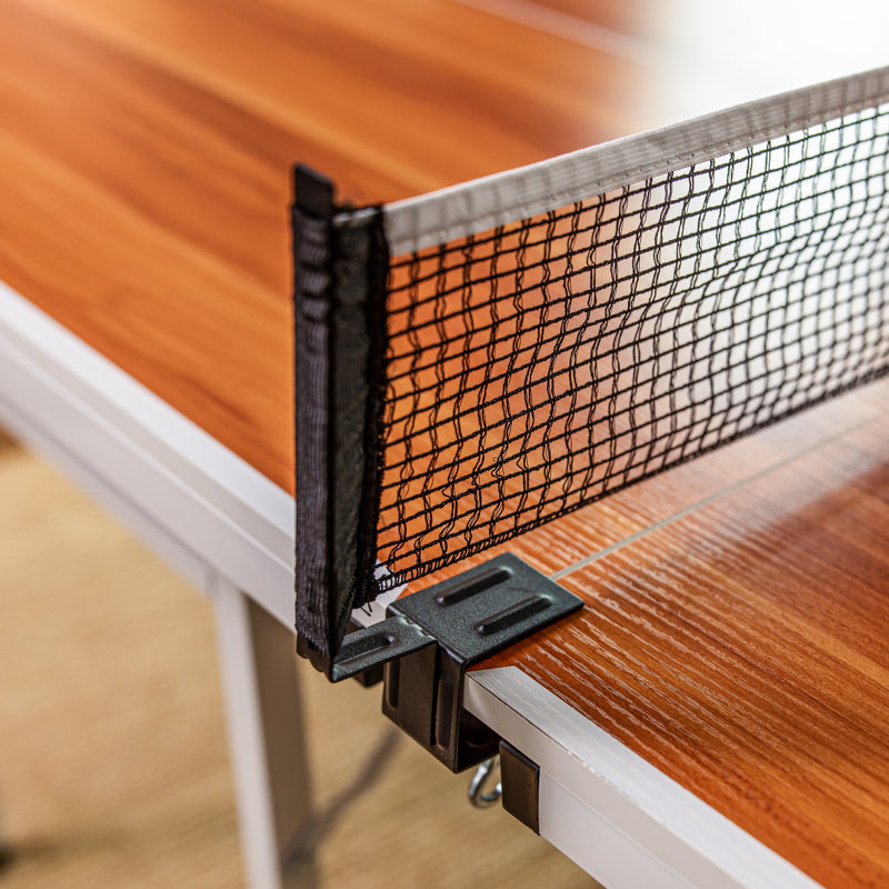 Compact Woodgrain Indoor Ping Pong Table with Folding Design and Net