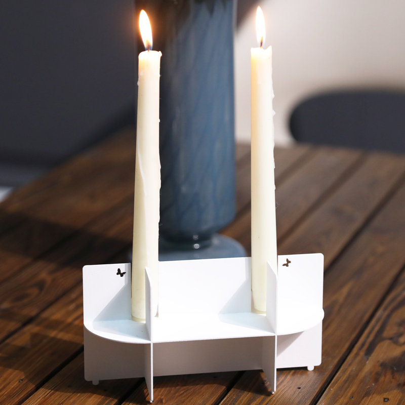 Metal Tabletop Candlestick, 24'' H X 11'' W X 13'' D, White